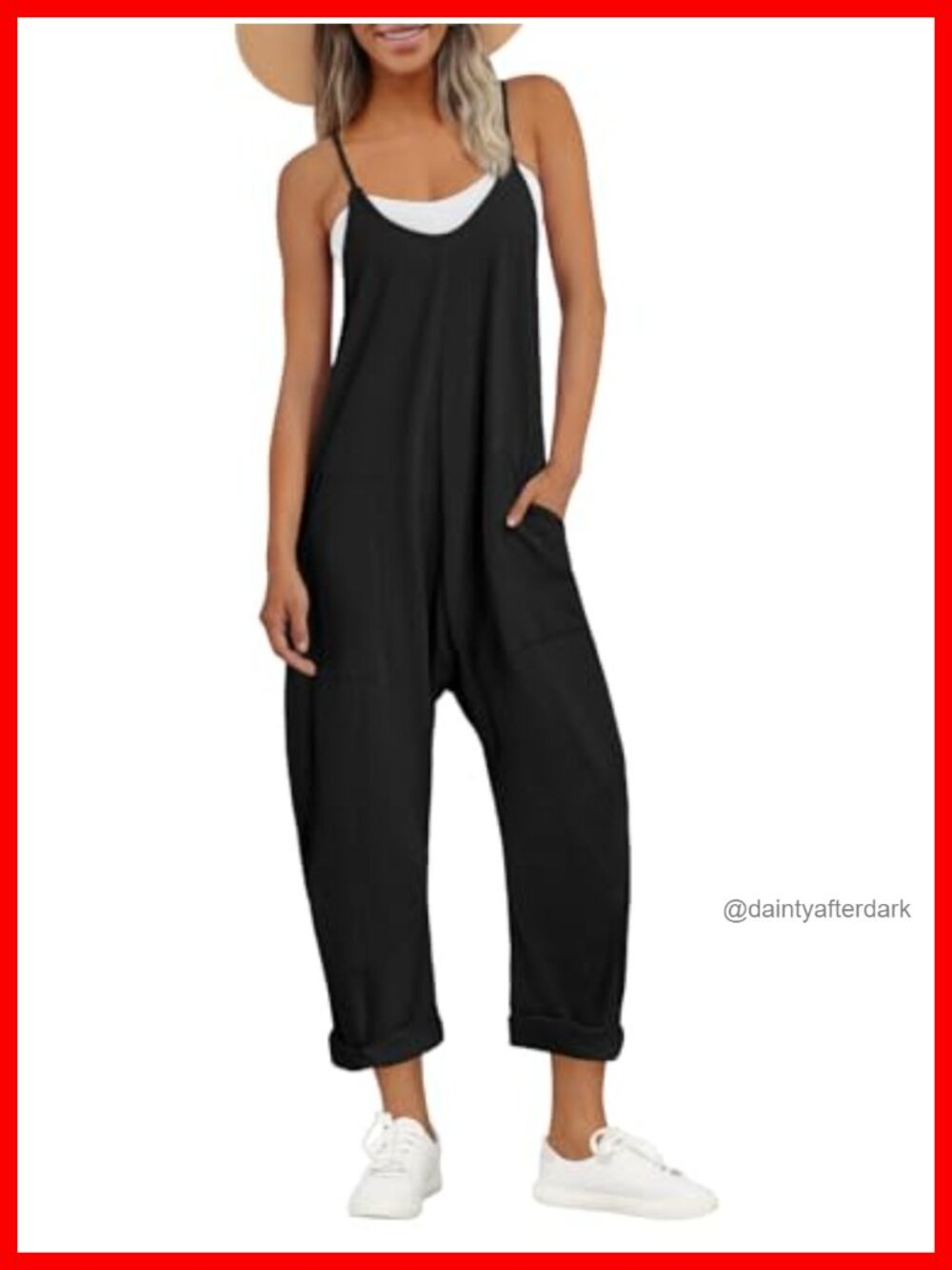 Spaghetti Strap Jumpsuit Cotton Blend Loose Fit Sleeveless Summer Vacation
